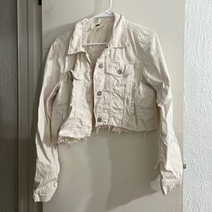 Free People White Distressed Cropped Jacket
